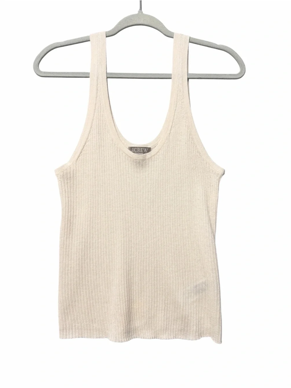 J. Crew 100% Cashmere Ivory Scoop Neck Sweater Tank Size XL Ribbed Quiet Luxury